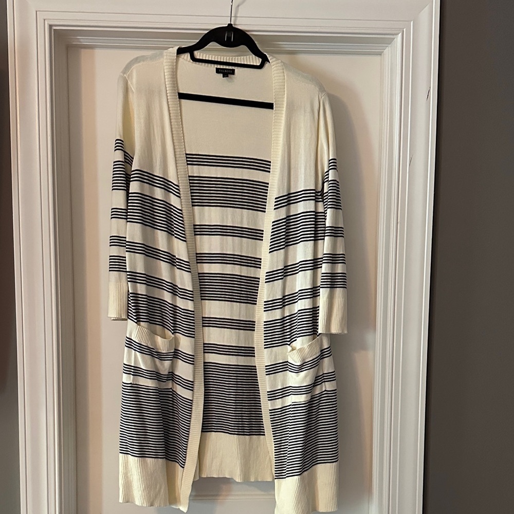 Talbots Cream and Black Striped Cardigan